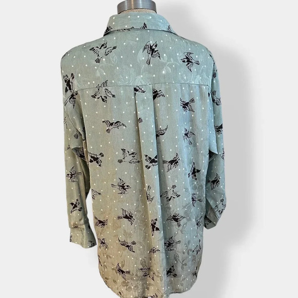 Zara Basic Button Down Bird Print Polka Dot Blouse S - Picture 2 of 4